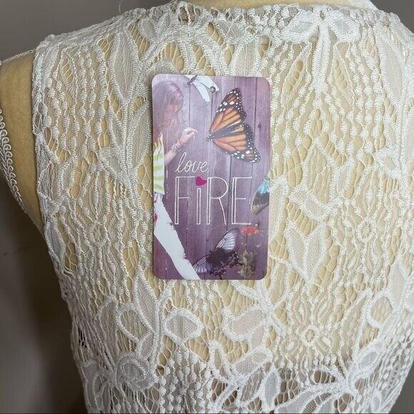 New Women Large Cream Lace Mini Dress Sleeveless Love Fire New - Picture 7 of 13